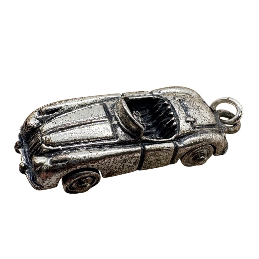 Beau Sterling Vintage Silver Convertible Sports Car Charm Moving Wheels 4.26g